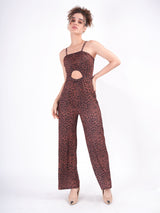 Brown Cutout Spaghetti Strap Jumpsuit