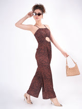 Brown Cutout Spaghetti Strap Jumpsuit