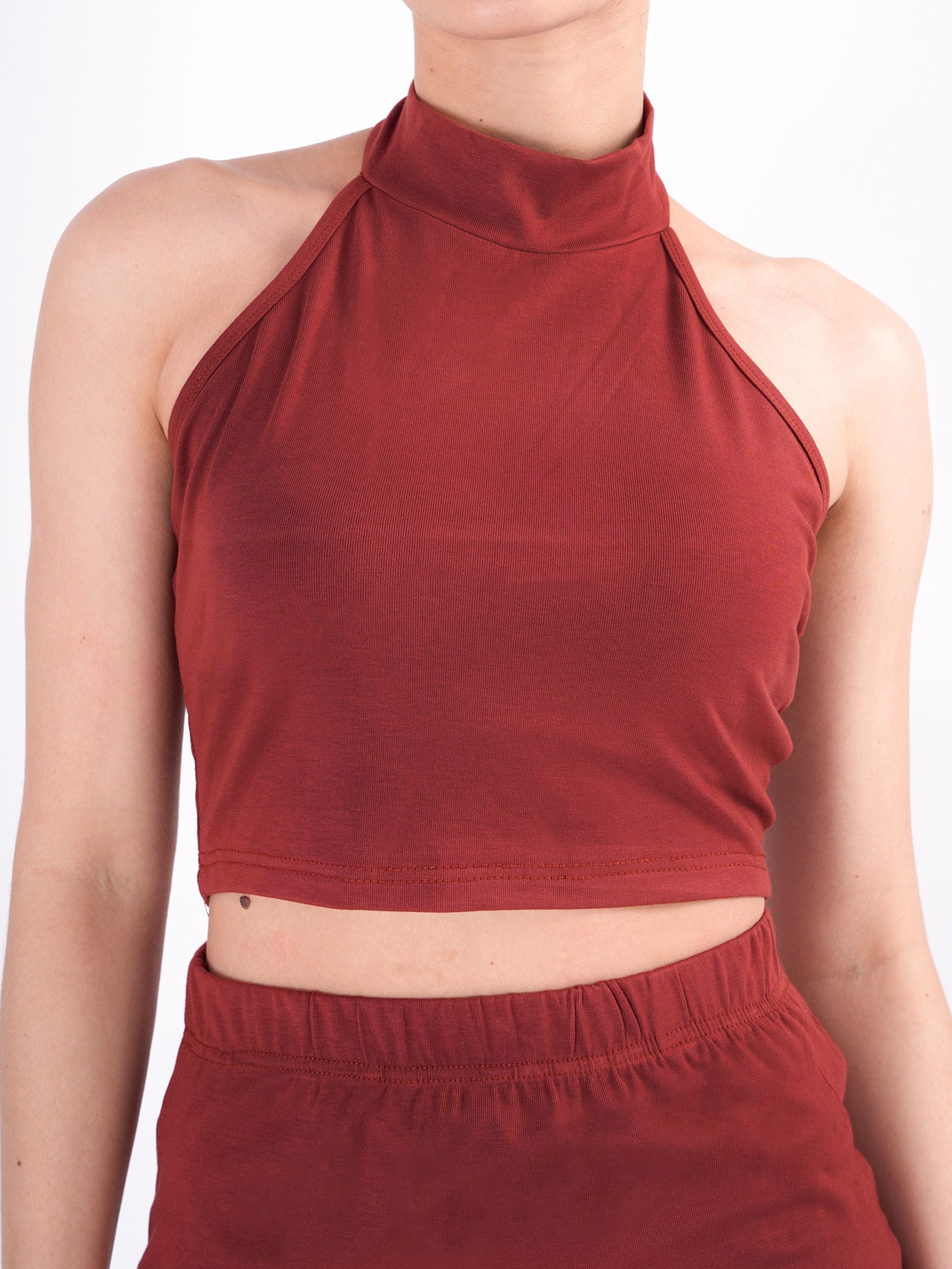 Brown Halter Neck Cord Set