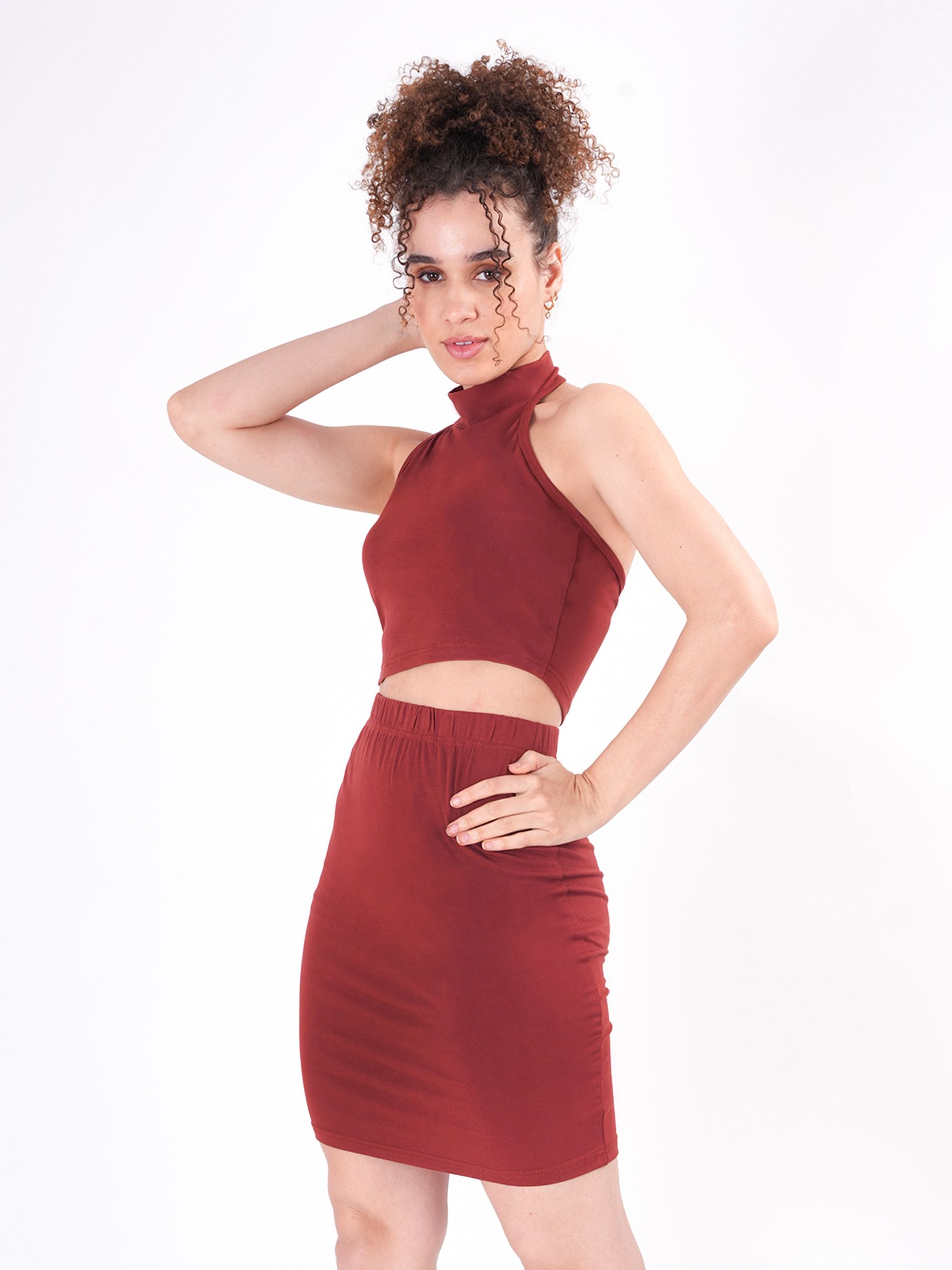 Brown Halter Neck Cord Set