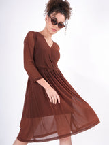 Brown Sheer Wrap Dress