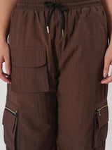 Brown Straight fit Cargo With Pockets And Adjustable Strings-1