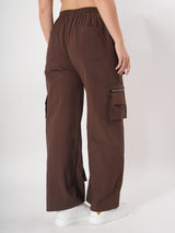 Brown Straight fit Cargo With Pockets And Adjustable Strings-3