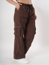 Brown Straight fit Cargo With Pockets And Adjustable Strings-8