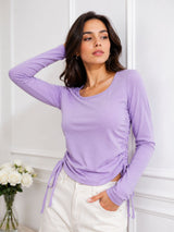 Clobug Solid Square Neck Full Sleeve Fitted Crop Top With Adjustable Strings