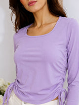Clobug Solid Square Neck Full Sleeve Fitted Crop Top With Adjustable Strings