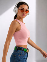 Clobug Solid Ribbed Sleeveless Crop Tank Top