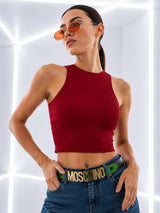 Clobug Solid Ribbed Sleeveless Crop Tank Top