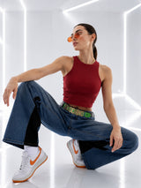 Clobug Solid Ribbed Sleeveless Crop Tank Top