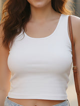 Solid Sleeveless Round Neck Crop Top