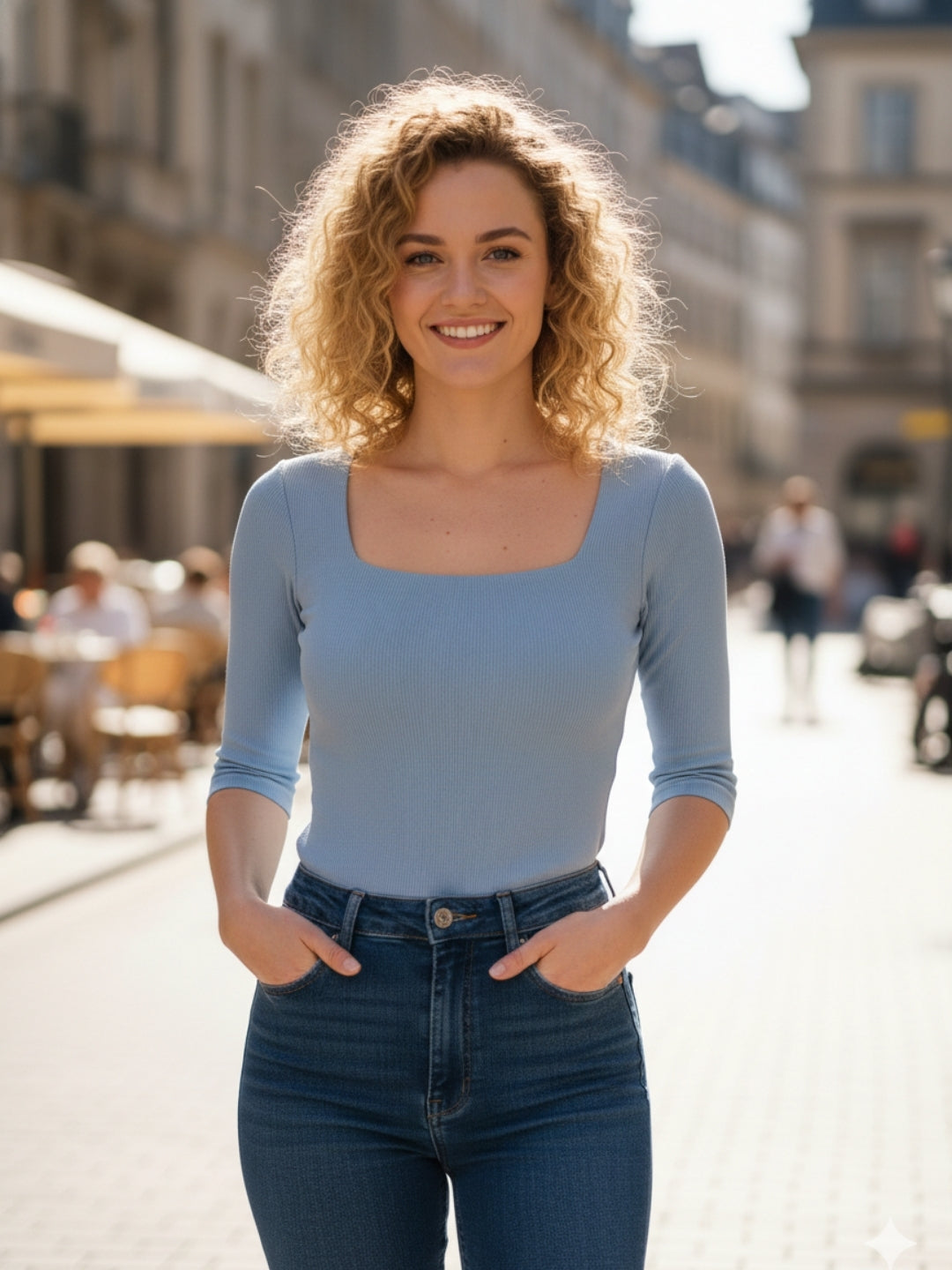 Solid 3/4 Sleeve Fitted Semi Crop Top