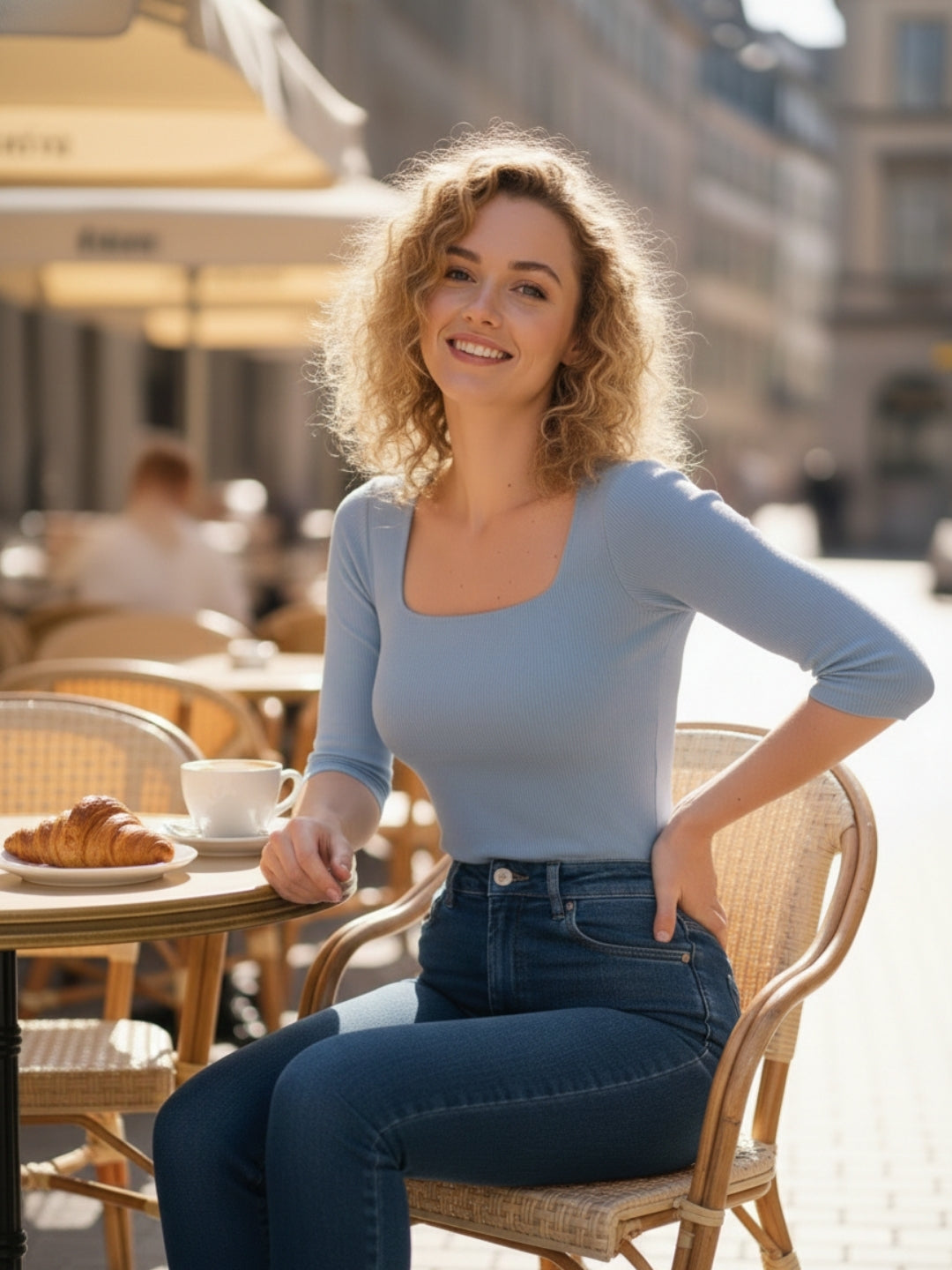 Solid 3/4 Sleeve Fitted Semi Crop Top