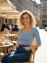 Solid 3/4 Sleeve Fitted Semi Crop Top