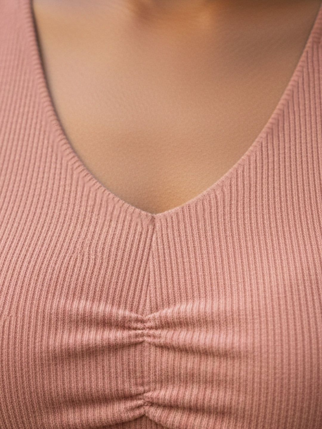 Solid V Neck Sleeveless Pleated Semi Crop Top