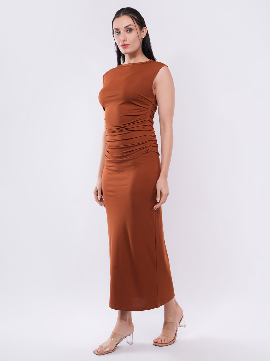 Clobug Women Ruched Bodycon Midi Dress