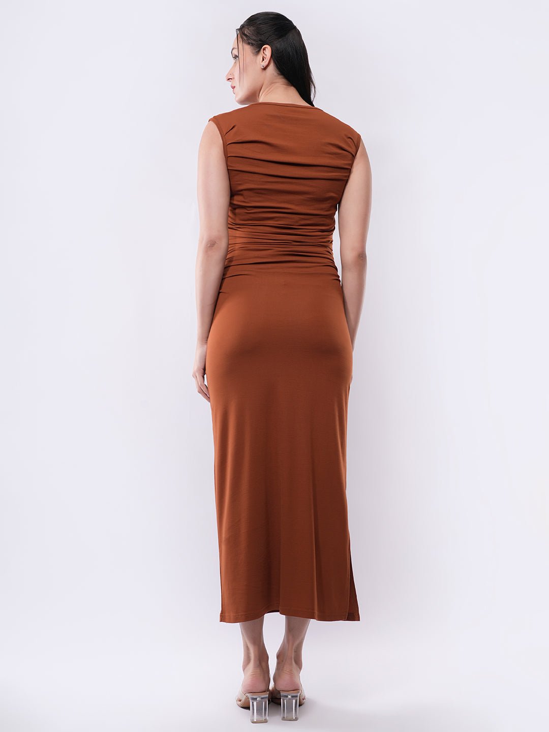 Clobug Women Ruched Bodycon Midi Dress