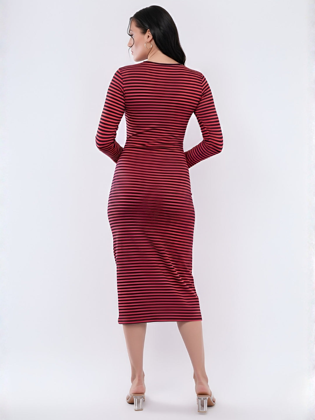 Clobug Women Striped Bodycon Midi Dress