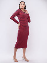 Clobug Women Striped Bodycon Midi Dress