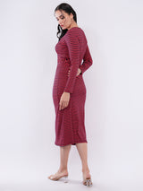 Clobug Women Striped Bodycon Midi Dress