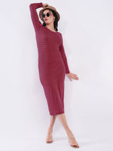 Clobug Women Striped Bodycon Midi Dress