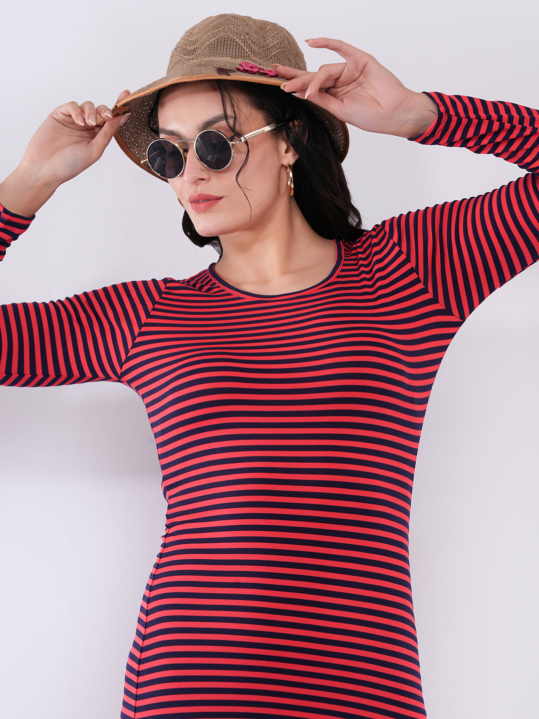 Clobug Women Striped Bodycon Midi Dress