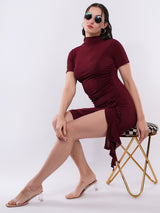 Clobug Women Ruched Side Slit Party Dress