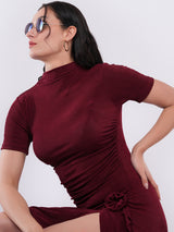 Clobug Women Ruched Side Slit Party Dress