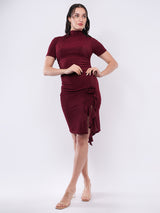 Clobug Women Ruched Side Slit Party Dress