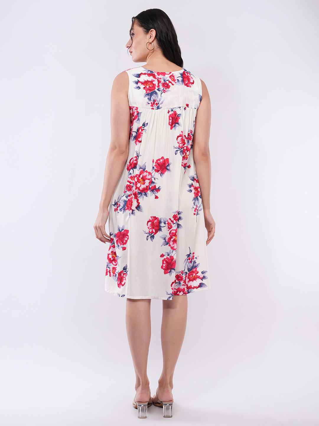 Clobug Women Floral A-Line Sleeveless Dress