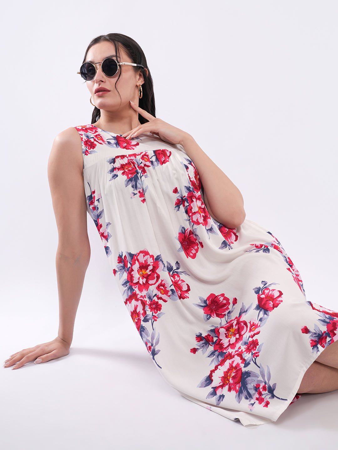 Clobug Women Floral A-Line Sleeveless Dress