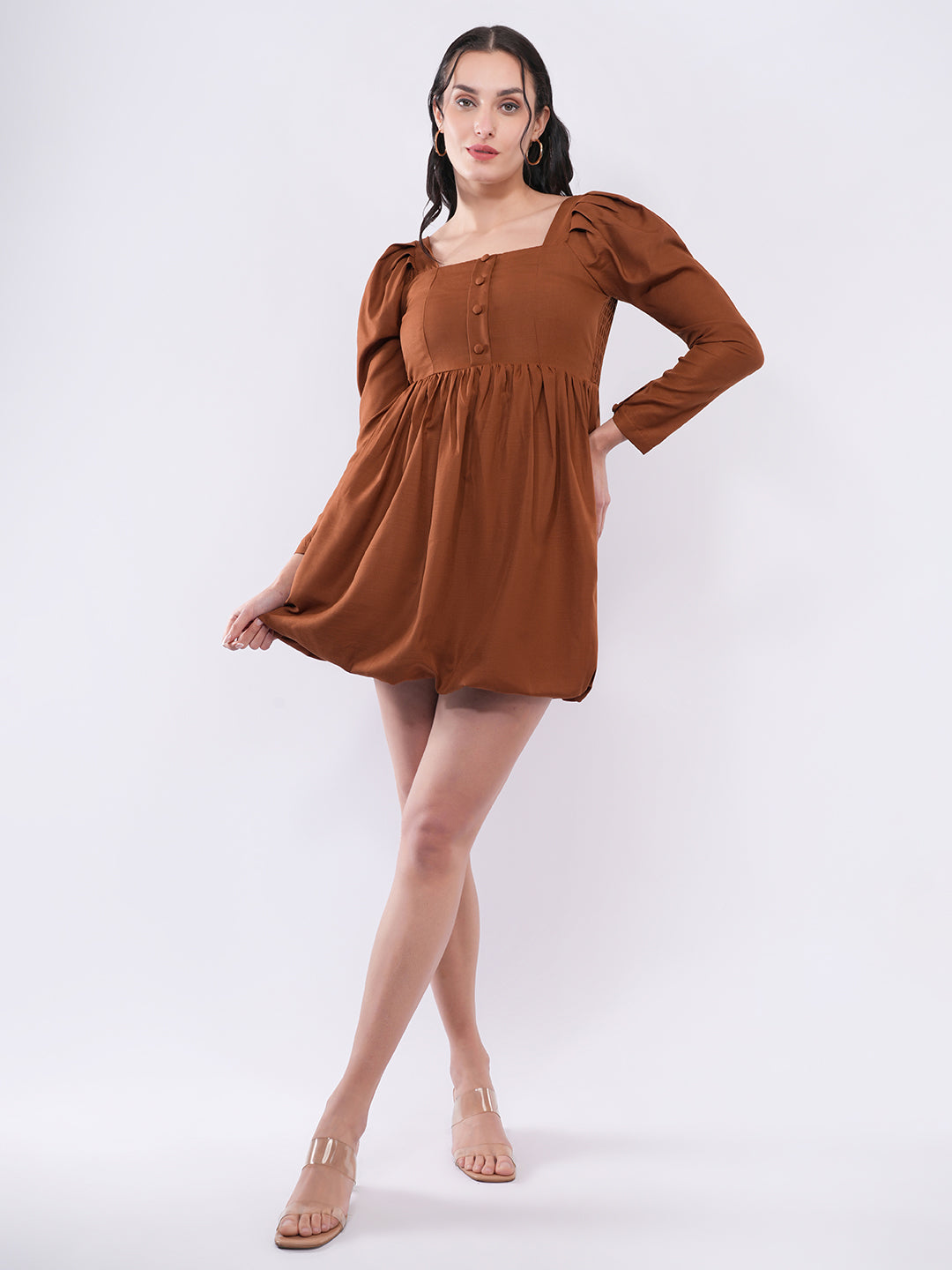 Clobug Women Smocked Puff Sleeve Mini Dress