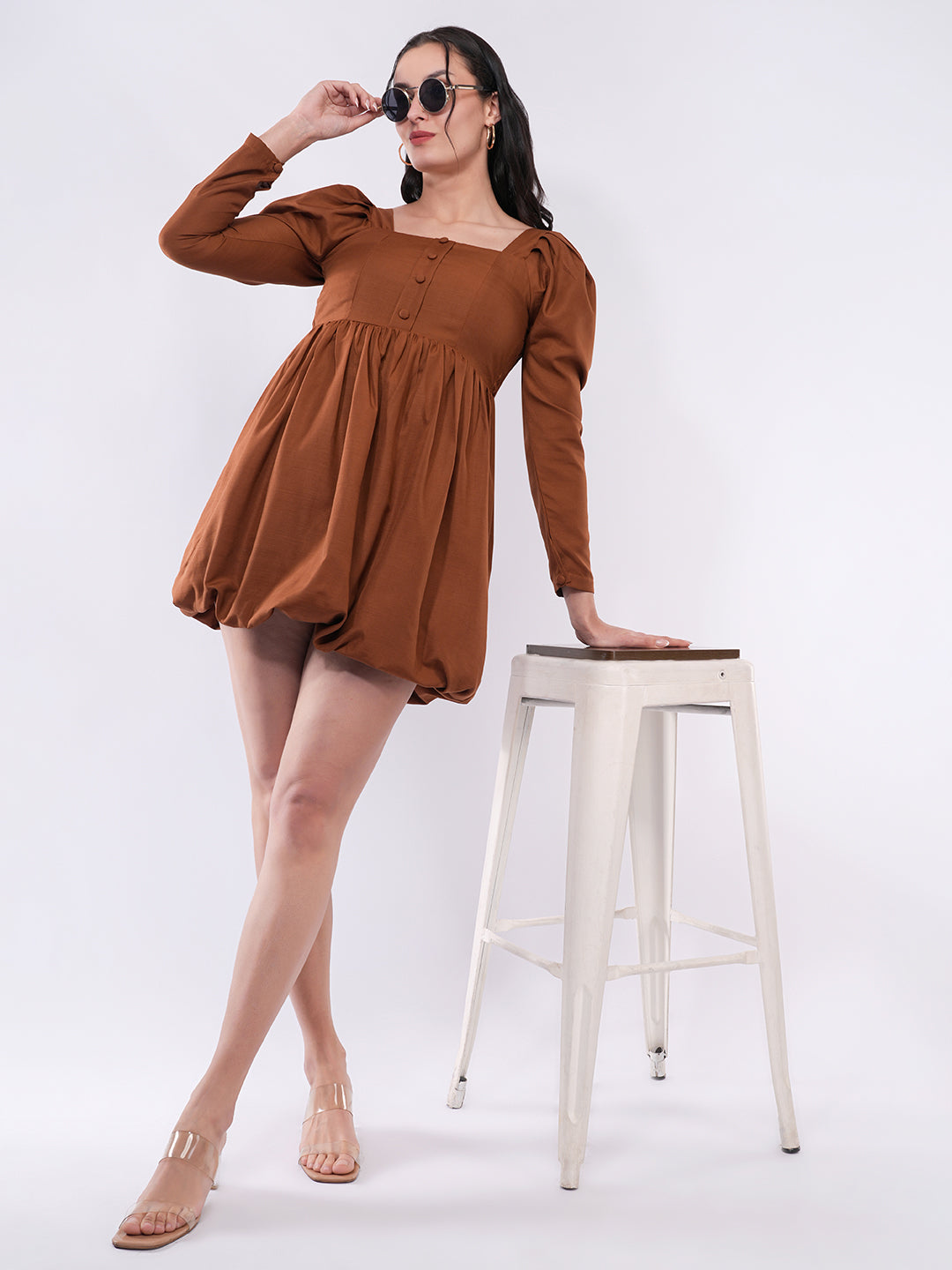 Clobug Women Smocked Puff Sleeve Mini Dress