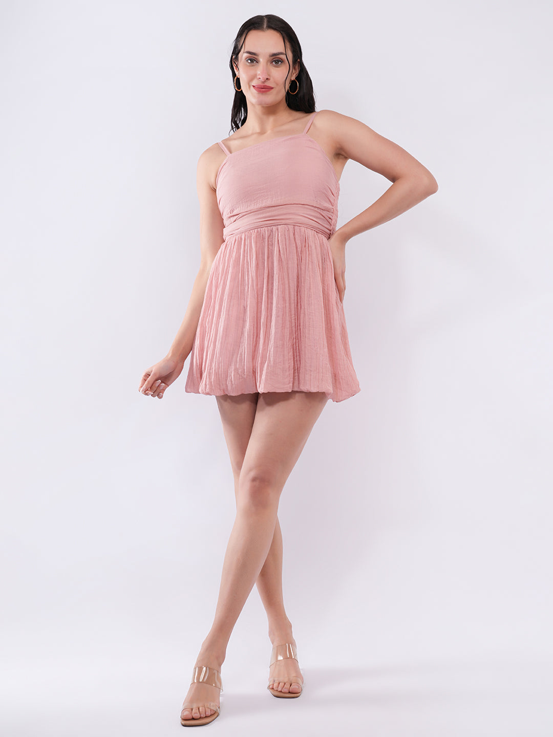 Clobug Women Blush Pink Smocked Strap Mini Dress