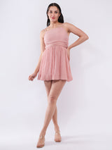 Clobug Women Blush Pink Smocked Strap Mini Dress