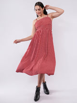 Clobug Women Red Gingham Smocked Midi Dress