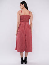 Clobug Women Red Gingham Smocked Midi Dress