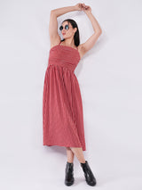 Clobug Women Red Gingham Smocked Midi Dress