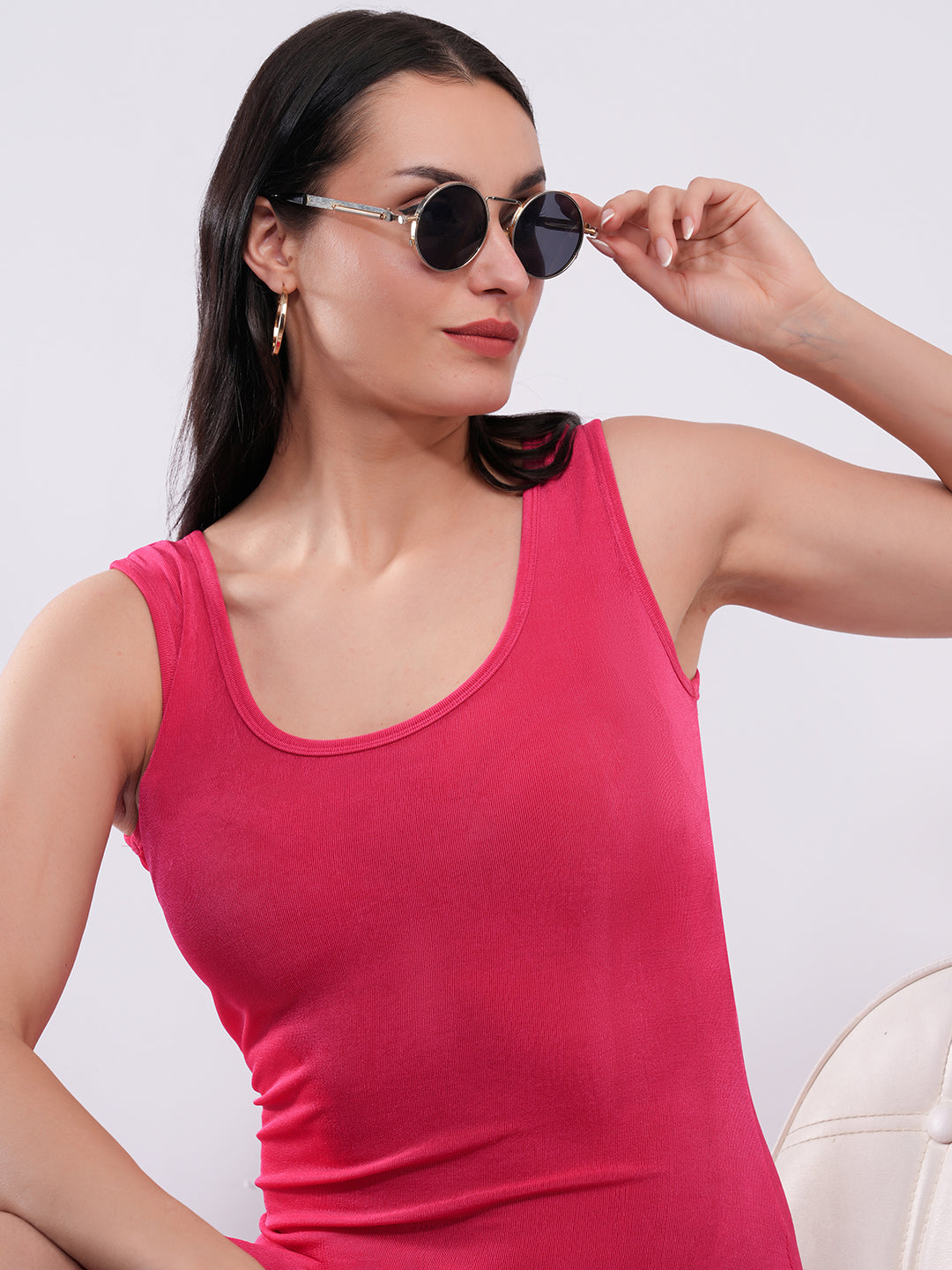 Clobug Women Hot Pink Sleeveless Bodycon Mini Dress