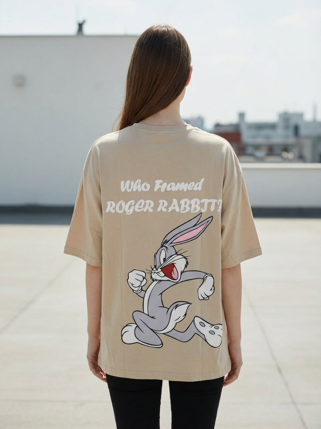 Clobug Women Oversized Cartoon Graphic Print T-Shirt