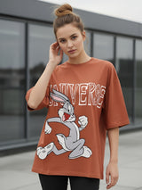 Clobug Women Oversized Cartoon Graphic Print T-Shirt