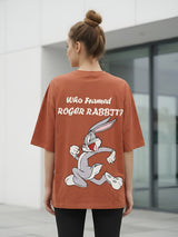 Clobug Women Oversized Cartoon Graphic Print T-Shirt