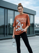 Clobug Women Oversized Cartoon Graphic Print T-Shirt