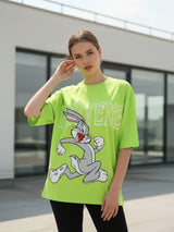 Clobug Women Oversized Cartoon Graphic Print T-Shirt
