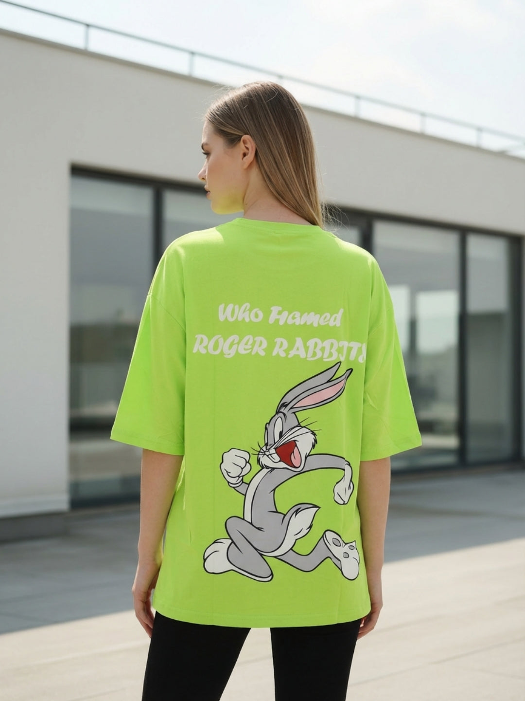 Clobug Women Oversized Cartoon Graphic Print T-Shirt