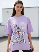 Clobug Women Oversized Cartoon Graphic Print T-Shirt