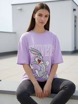 Clobug Women Oversized Cartoon Graphic Print T-Shirt