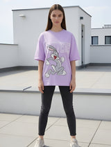 Clobug Women Oversized Cartoon Graphic Print T-Shirt
