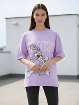 Clobug Women Oversized Cartoon Graphic Print T-Shirt