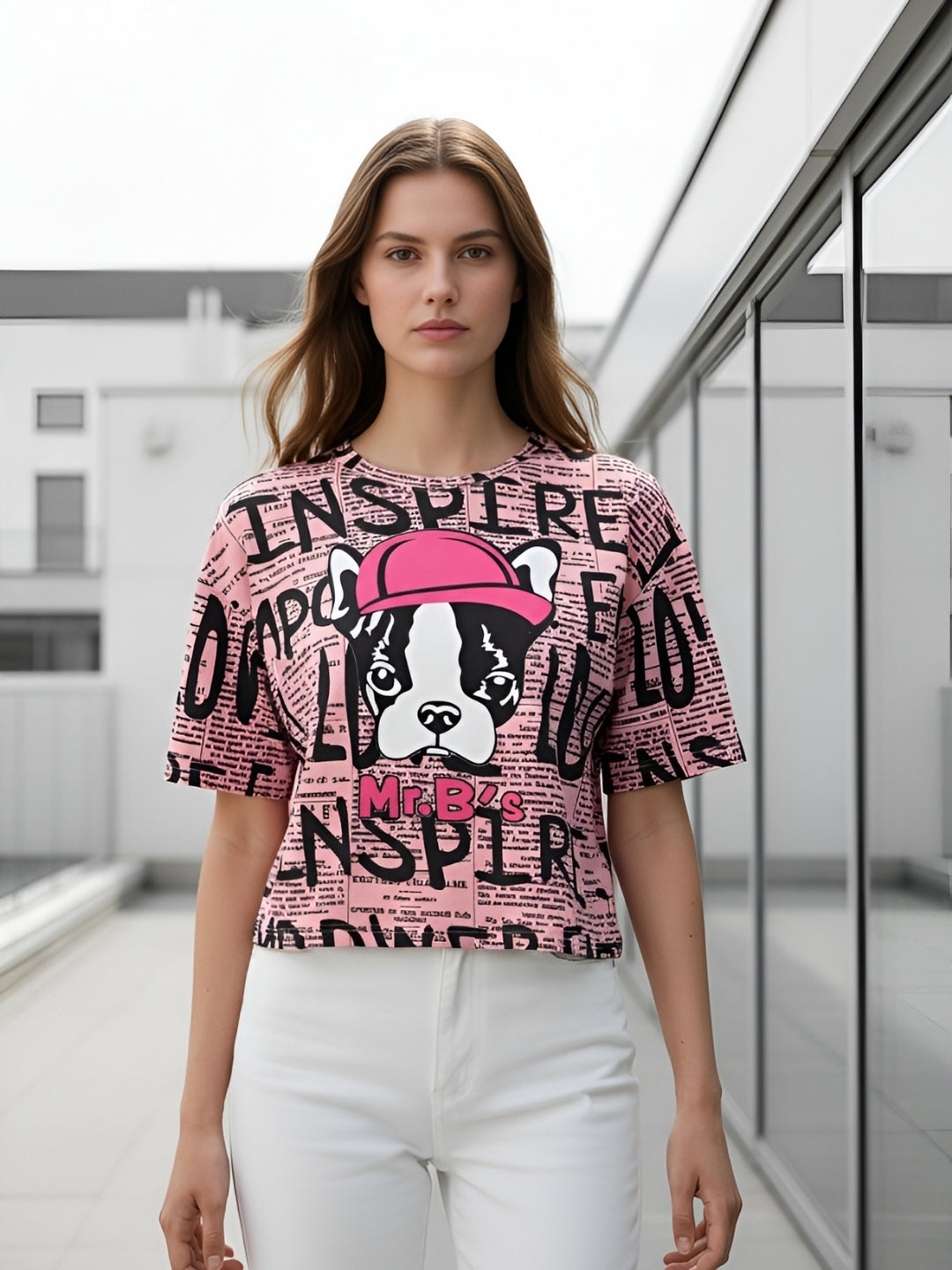 Clobug Women Printed Oversized T-Shirt | Half Sleeve Round Neck Casual Loose Fit