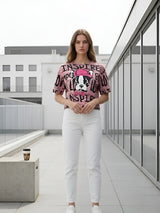 Clobug Women Printed Oversized T-Shirt | Half Sleeve Round Neck Casual Loose Fit